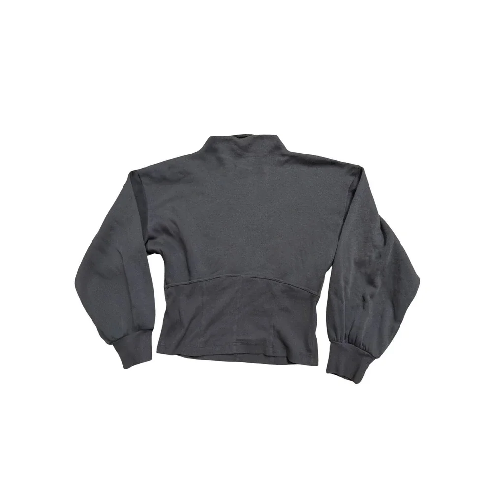Maeve by Anthropologie Black Mock Neck Corset Waist Puff Sleeve Sweatshirt